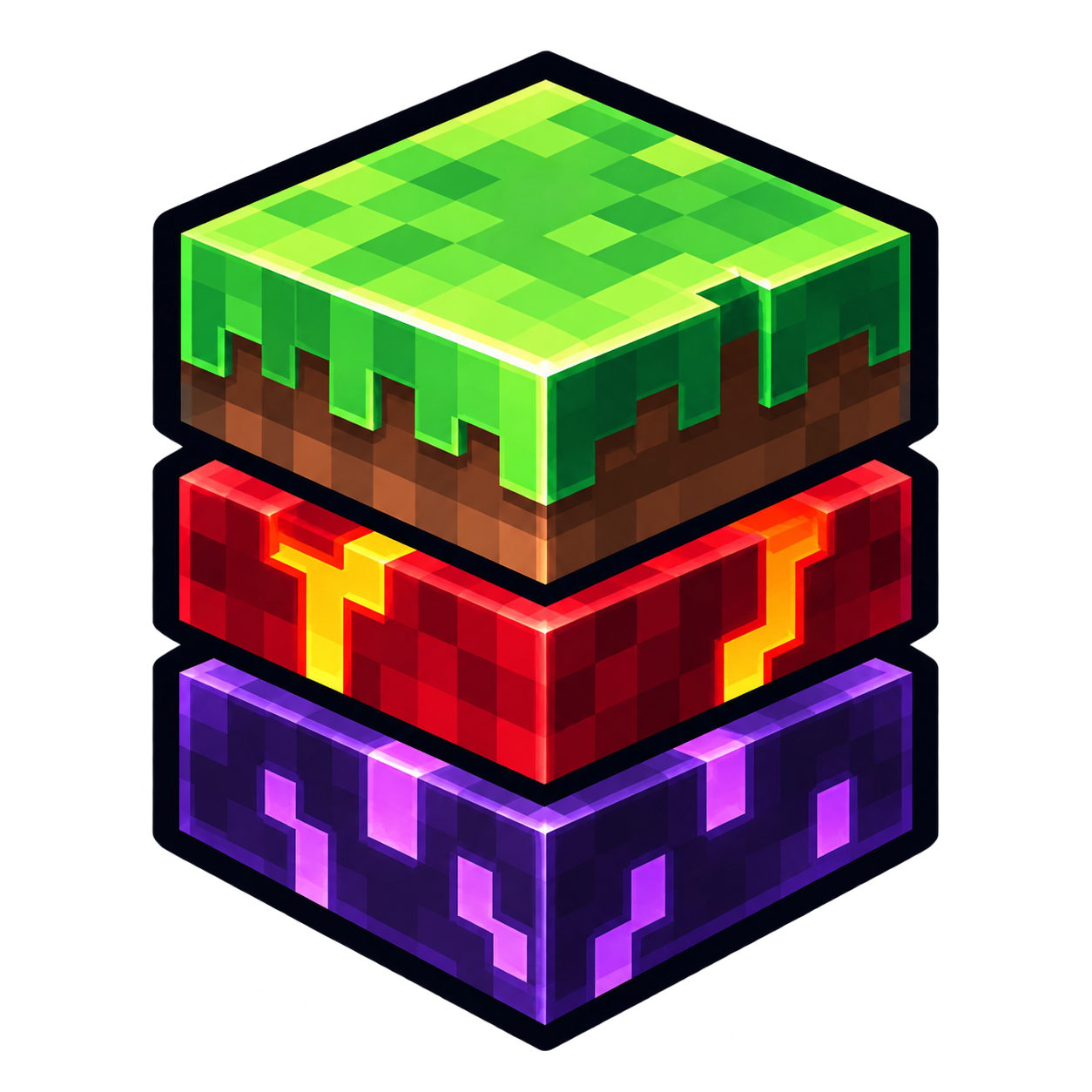 OneChunk stacked Overworld, Nether and End emblem